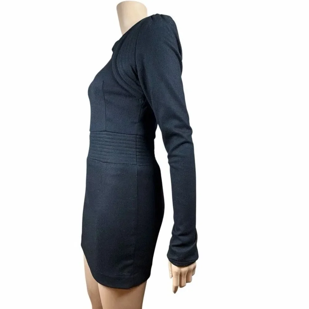 Kova & T size 2 Black Structured Puff Sleeve Mini Dress Bodycon Designer (102)